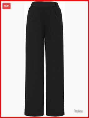 High Waist Wide Leg Work Pants Elastic Pull On Casual Slacks Thick Fabric